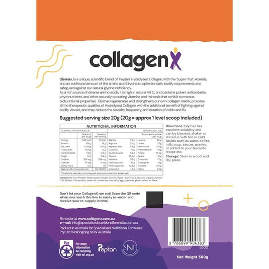 CollagenX Glymax: Hydrolysed Collagen with Glycine & Vitamin C 500g
