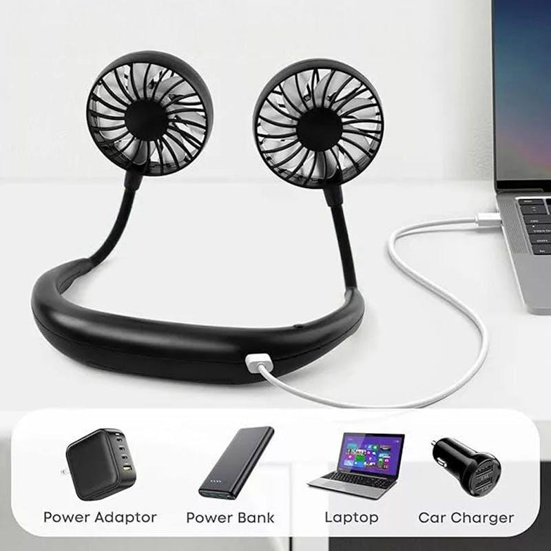 Load image into Gallery viewer, Living Today Sports Rechargeable Neck Fan Portable 3 Speeds USB Charging Black
