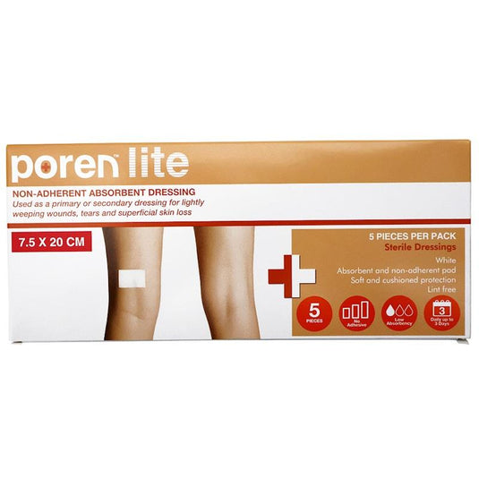 Poren-Lite Non-Adherent Absorbent Dressing Sterile 7.5 x 20cm 5Box