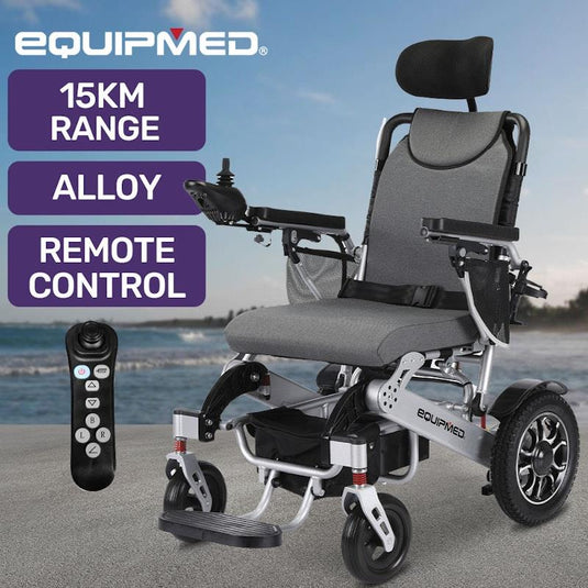 Equipmed Power Electric Wheelchair Long Range Black & Silver