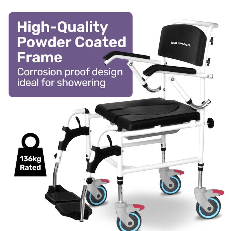 Load image into Gallery viewer, Equipmed Commode Shower Chair with Wheels Black
