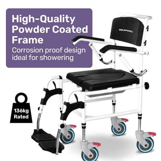 Equipmed Commode Shower Chair with Wheels Black