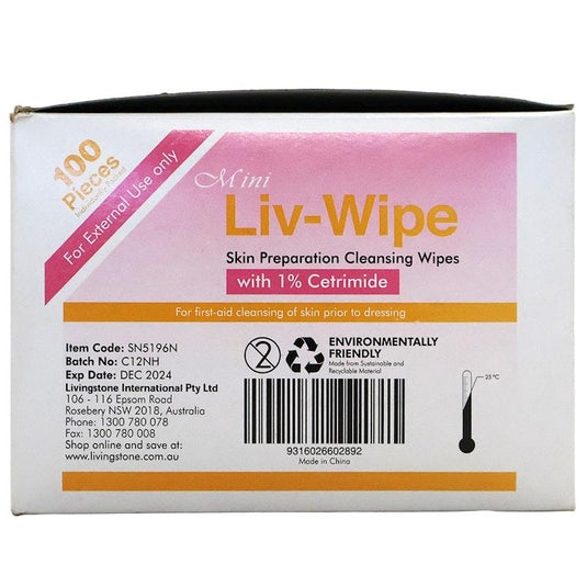 Liv-Wipe Skin Prep Antiseptic Cleansing Wipe 1% Cetrimide 100pcs