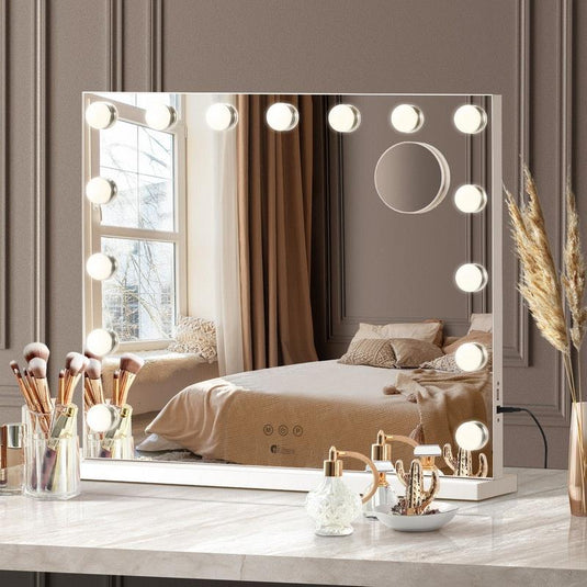 Oikiture Hollywood Makeup Mirror 15 Bulbs LED Light Wall Vanity Mirrors White
