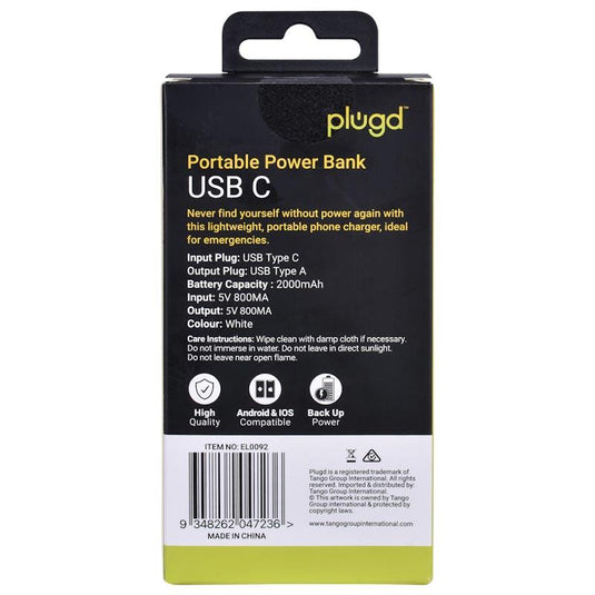 PLUGD 2000mAh Portable Power Bank 1Unit