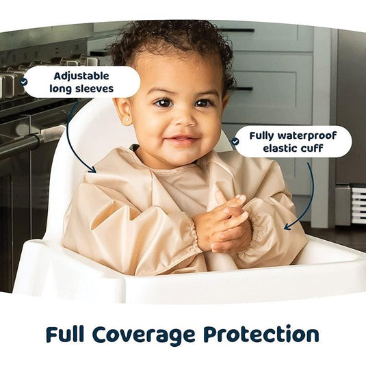 Tiny Twinkle Mess-proof Full Long Sleeve Bib 2 Pack Sand & Cinnamon Large (2-4Y)