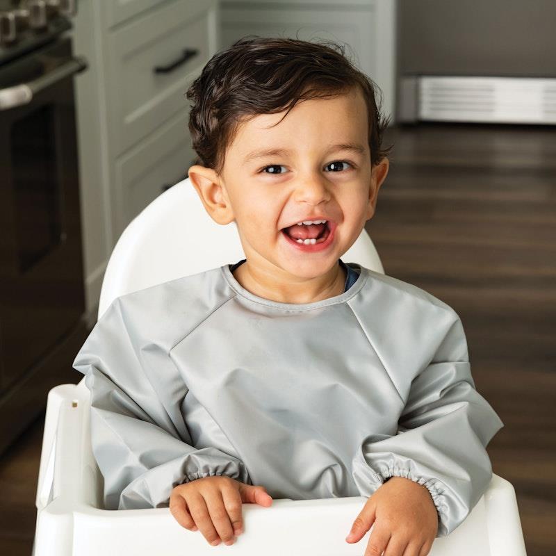 Load image into Gallery viewer, Tiny Twinkle Mess-proof Full Long Sleeve Bib 2 Pack Grey &amp; Dark Blue Small (6-24M)
