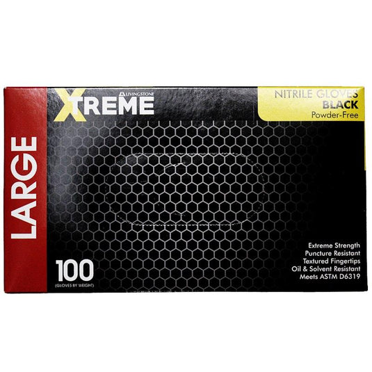 Livingstone Xtreme Thick Heavy Duty Nitrile Gloves Powder Free Black Large 100 Pieces/Box
