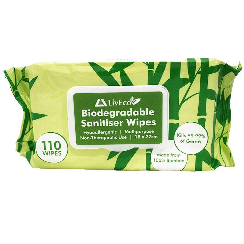 Load image into Gallery viewer, LivEco Sanitiser Disinfectant Bamboo Natural Wipe 110 Wipes 4Pack
