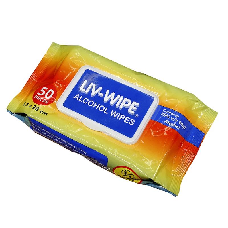 Load image into Gallery viewer, Liv-Wipe Antibacterial 70% Isopropyl Alcohol 50 Wipes Pack
