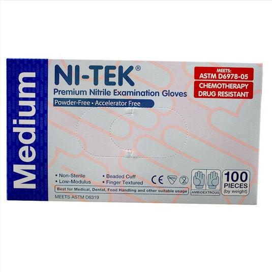 NI-TEK Nitrile Accelerator Free Powder Free Gloves 100 Box Medium