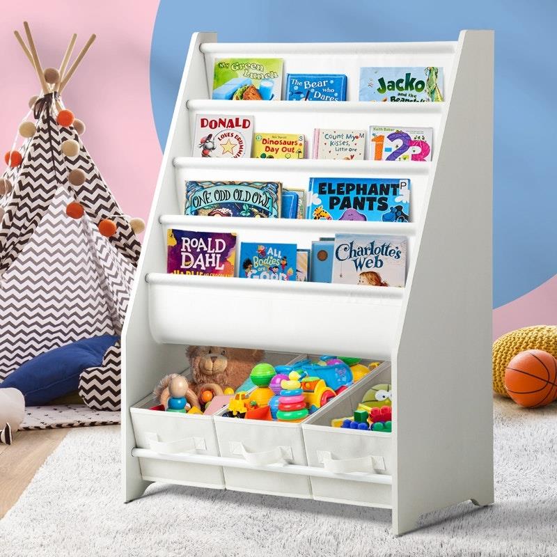 Load image into Gallery viewer, Oikiture Kids Bookshelf Toy Storage Box Organiser Display Shelf DIY Storage Rack White
