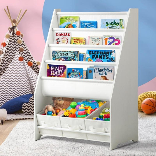 Oikiture Kids Bookshelf Toy Storage Box Organiser Display Shelf DIY Storage Rack White