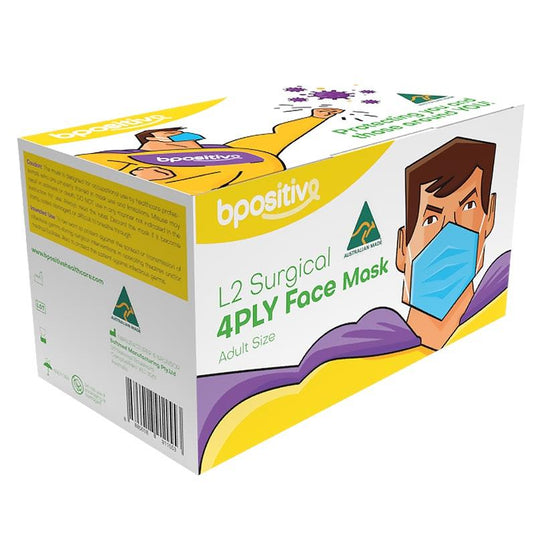 bpositive Non-Sterile Surgical Mask L2 Ear Loop 4 Layers 2Pack