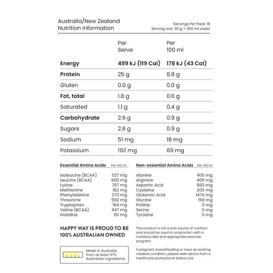 Happy Way Flavourless Whey Protein Powder 500g