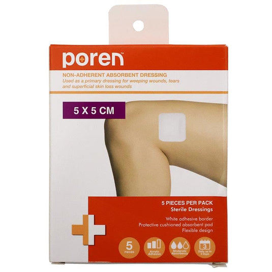Poren Non-Adherent Absorbent Dressing Sterile 5 x 5cm 5Pack