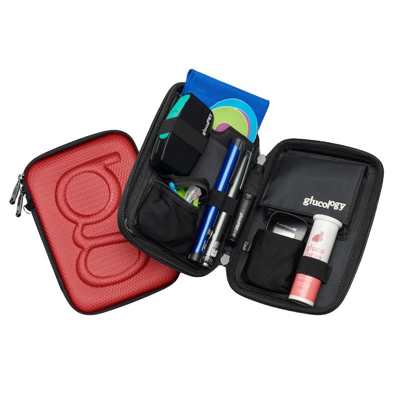 Load image into Gallery viewer, Glucology Travel Bundle Case - Classic, Red/ 2 Pen Pouch - Red/ 3 Sharps
