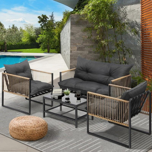 Livsip 4 Piece Outdoor Furniture Setting Garden Patio Lounge Sofa Table Chairs Set