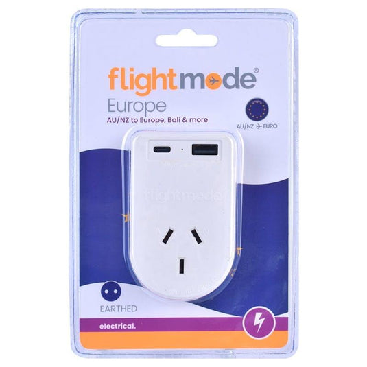 Flightmode Outbound AU/NZ to EUROPE/BALI Travel Adaptor with USB Type C & A 1Unit