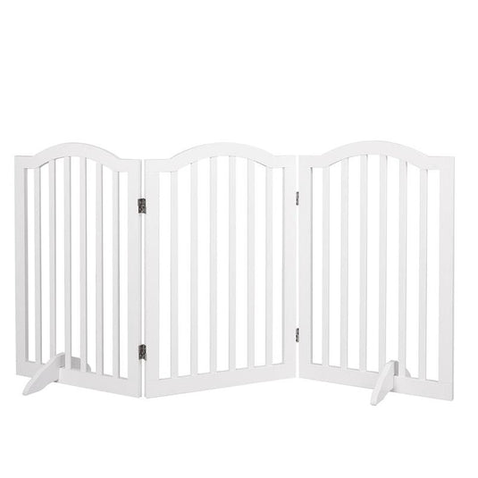 PaWz Wooden Pet Gate Dog Fence Safety Stair Barrier Security Door 3 Panels White 1Pack
