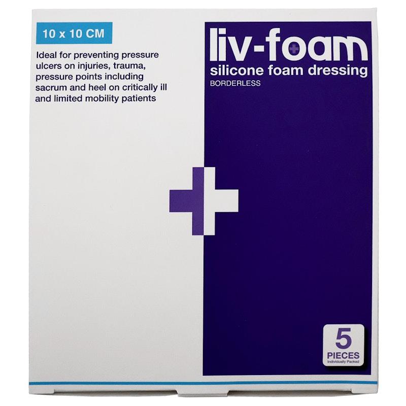Load image into Gallery viewer, Livingstone Liv-Foam Silicone Foam Dressing Borderless Adhesive 10 x 10cm 5 Pieces/Box
