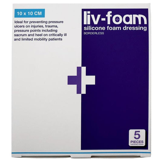 Livingstone Liv-Foam Silicone Foam Dressing Borderless Adhesive 10 x 10cm 5 Pieces/Box