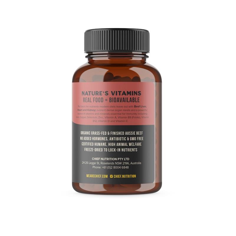 Load image into Gallery viewer, Chief Organic Beef Liver, Heart &amp; Kidney (Immunity) 120 Capsules
