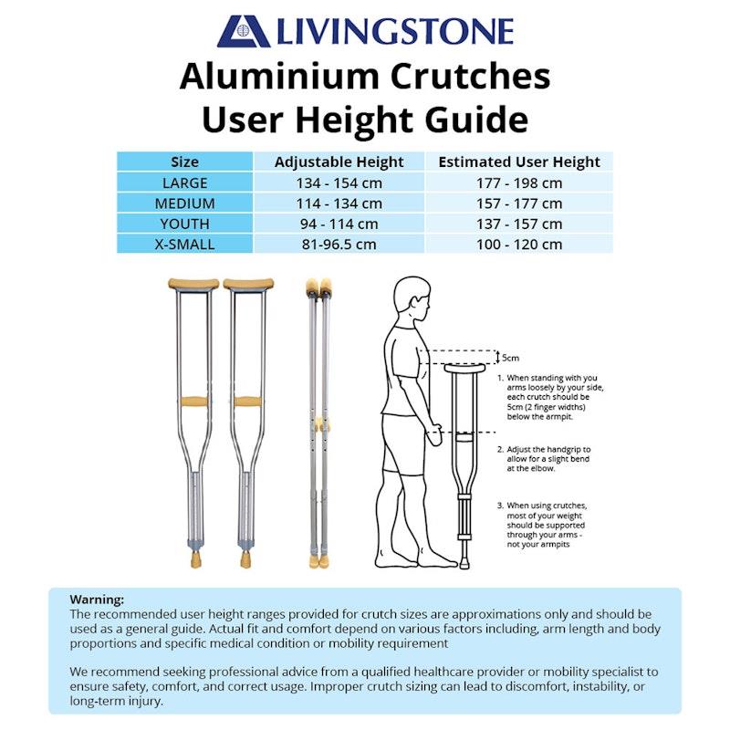 Load image into Gallery viewer, Livingstone Underarm Crutches Youth Small Aluminium Adjustable 94-114cm 1Pair
