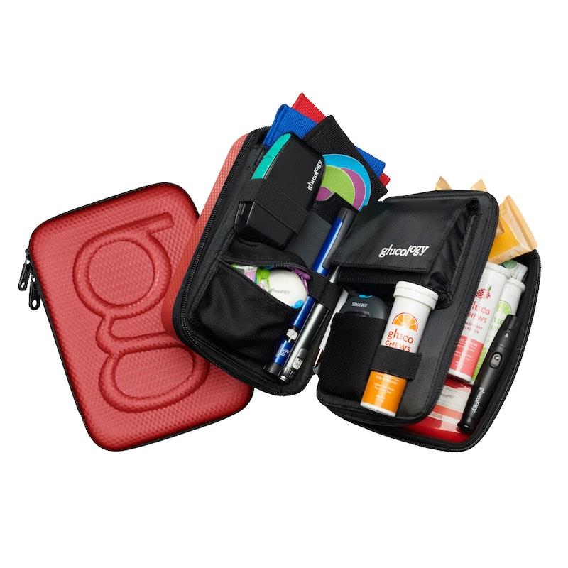 Load image into Gallery viewer, Glucology Travel Case Plus with Extra Storage for Blood Glucose Monitors Red
