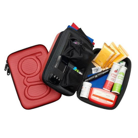 Glucology Travel Bundle Case - Plus, Red/ 2 Pen Pouch - Red/ 3 Sharps