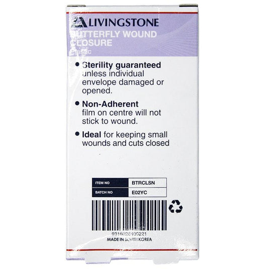 Livingstone Butterfly Wound Closure with Non-stick Centre Sterile 46 x 10mm 10Pack