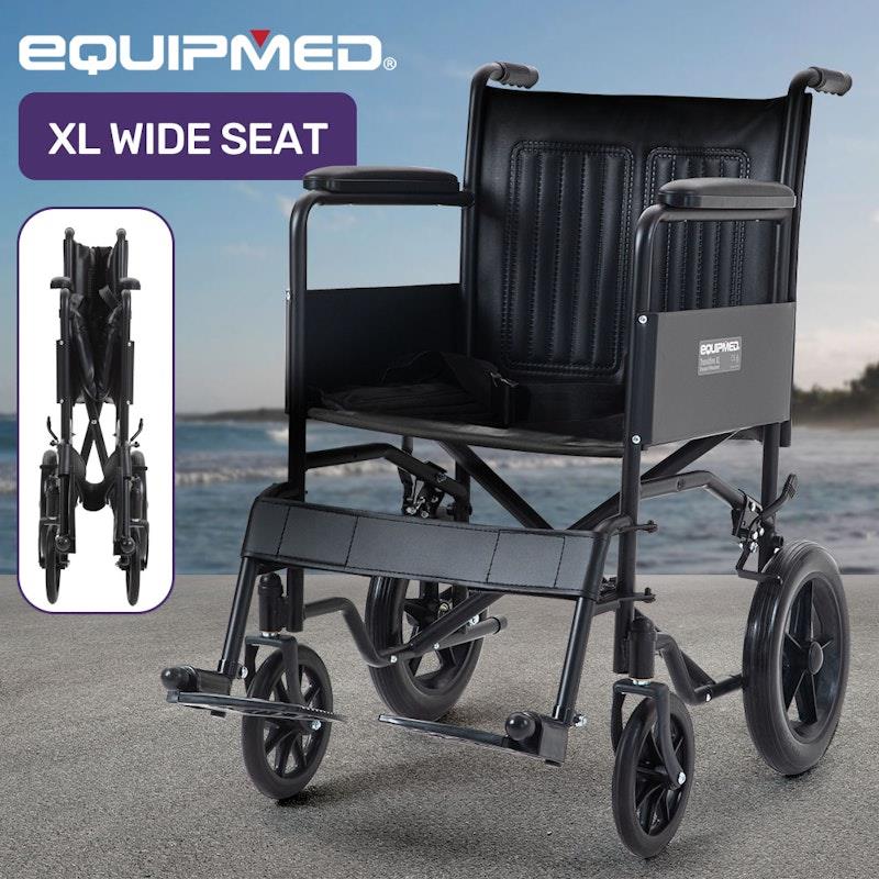 Load image into Gallery viewer, Equipmed Folding Transit Manual Wheelchair For S-XL Black
