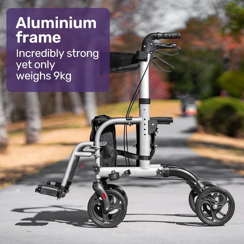 Load image into Gallery viewer, Equipmed 2-in-1 Foldable Aluminium Walking Frame Rollator Silver
