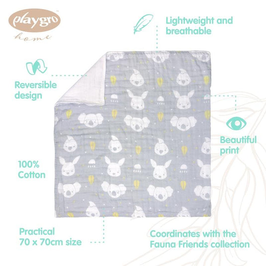 Playgro Fauna Friends Muslin Pram Blanket 1 Piece