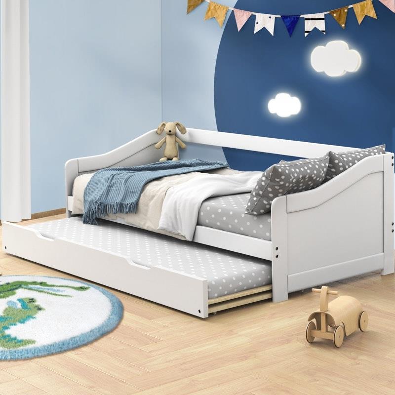 Load image into Gallery viewer, Oikiture Trundle Bed Frame Daybed Single Size Base Timber Wooden Single Beds x2 White
