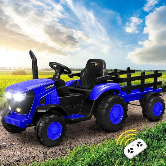 Mazam Kids Ride On Car Tractor Trailer 12V Remote Electric Toddlers Toy XL Blue