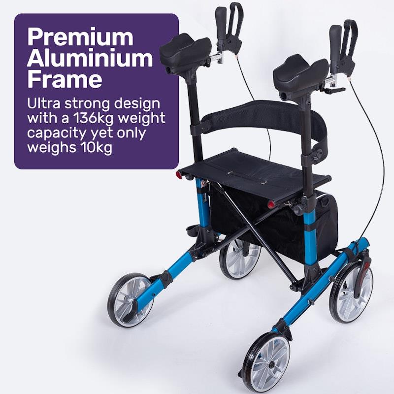 Load image into Gallery viewer, Equipmed Upright Rollator Walker With Forearm Support Rests Blue
