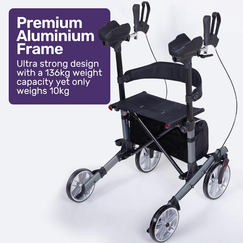 Load image into Gallery viewer, Equipmed Upright Rollator Walker With Forearm Rest Supports Grey
