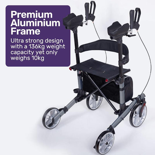 Equipmed Upright Rollator Walker With Forearm Rest Supports Grey