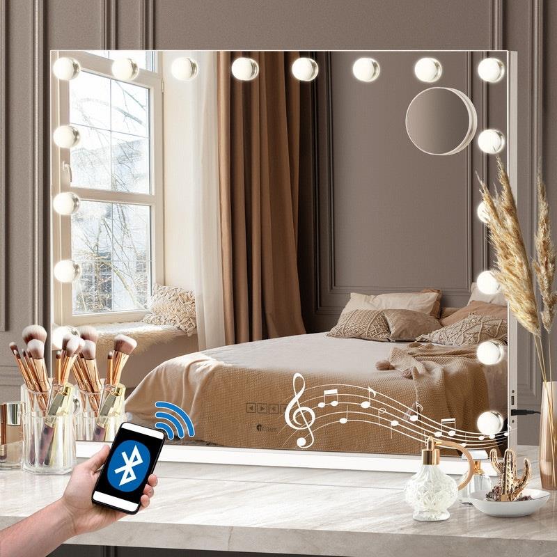 Load image into Gallery viewer, Oikiture Bluetooth Hollywood Makeup Mirror 18 LED Light Vanity Mirrors White
