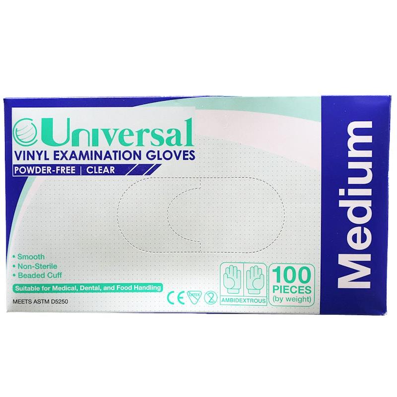 Load image into Gallery viewer, Universal Vinyl Examination Gloves ASTM Powder Free Medium 100 Pieces/Box

