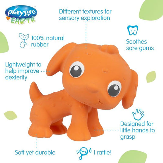 Playgro Eco Play Natural Rubber Pooky Puppy Orange