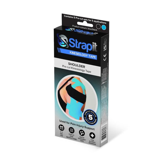 Strapit Shoulder Precut Kinesiology Tape - BLACK/BLUE - Box of 5 2 Pack