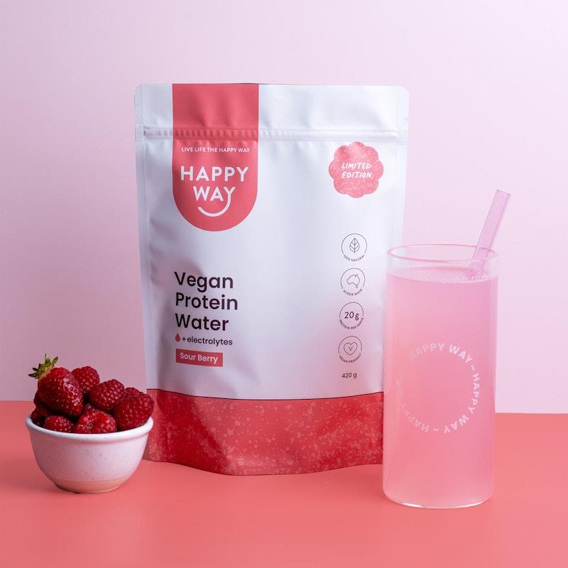 Load image into Gallery viewer, Happy Way Sour Berry Vegan Protein Water Powder 420g
