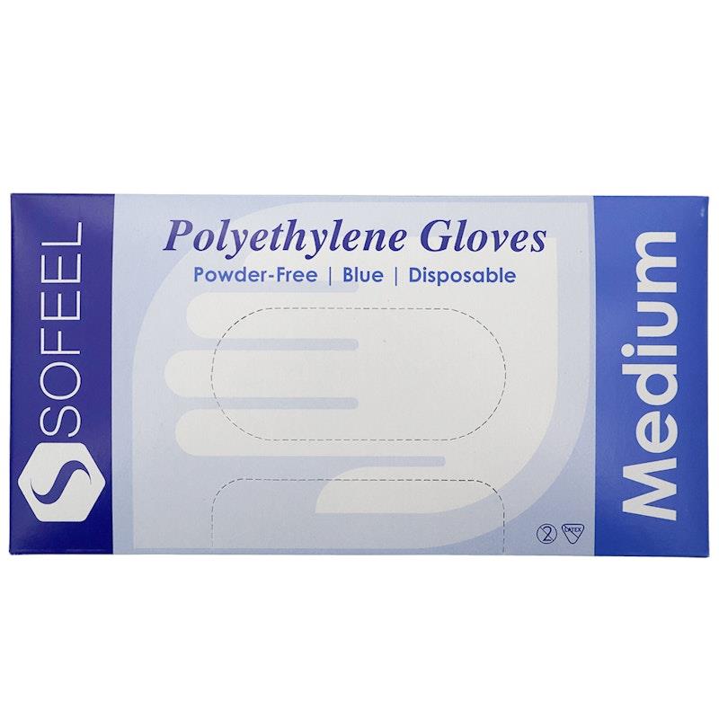 Load image into Gallery viewer, Sofeel Disposable Polyethylene Gloves Powder Free Latex Free Medium Blue 500 Pieces/Box

