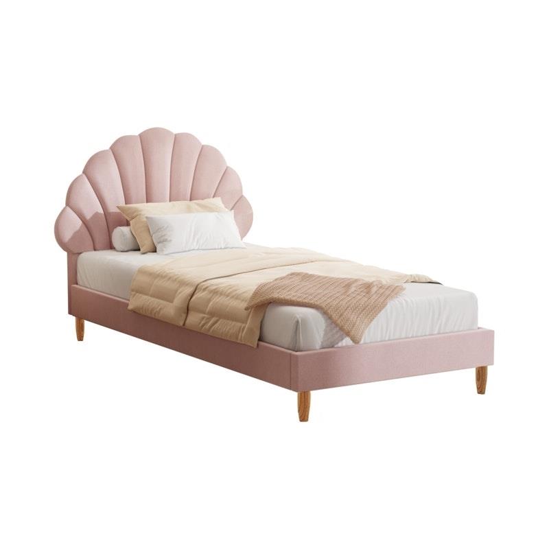 Load image into Gallery viewer, Oikiture Bed Frame Single Size Scallop-Shape Bedhead Velvet Pink
