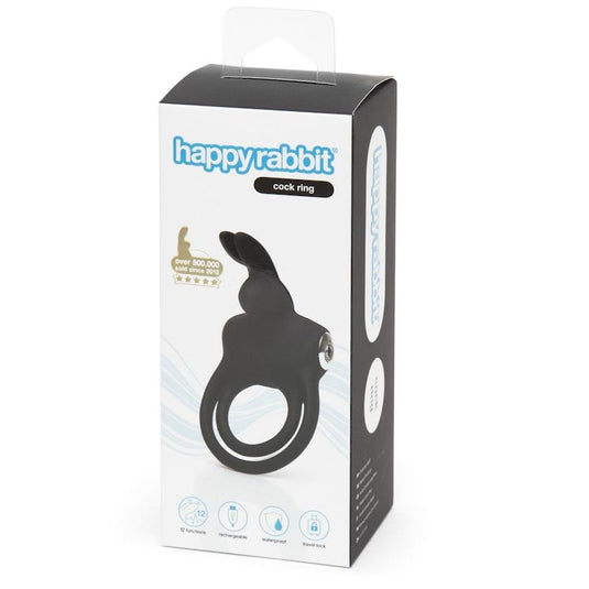 Happy Rabbit Stimulating Rechargeable Rabbit Ring Black 1pc