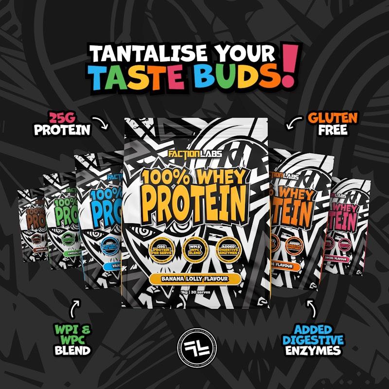 Load image into Gallery viewer, Faction Labs 100% Whey Protein - 30 serves Banana Lolly
