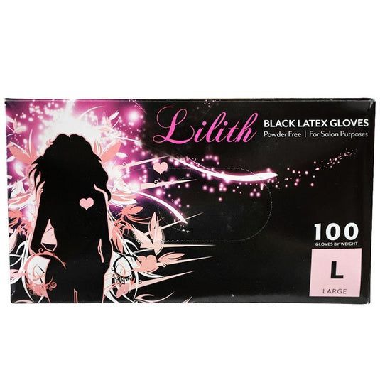 Lilith Salon Latex Gloves Powder Free Black Large 100 Pieces/Box