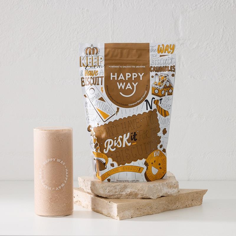 Load image into Gallery viewer, Happy Way Caramel Biscuit Whey Protein Powder 500g
